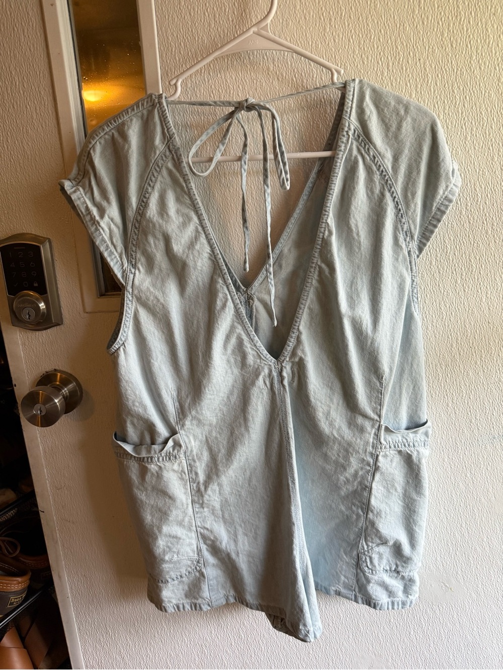 We The Free Light Blue V-Neck Denim Romper Dress